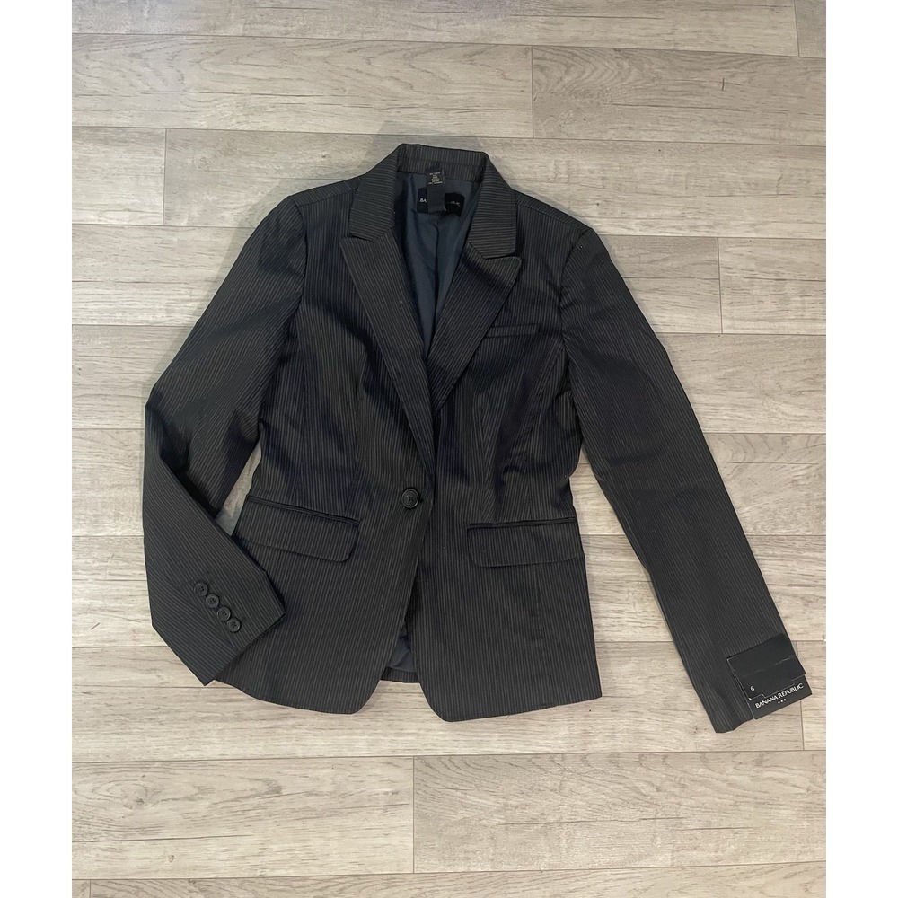 Banana Republic NWT Jacket Blazer Sz 6 Stretch Striped Gray Black
